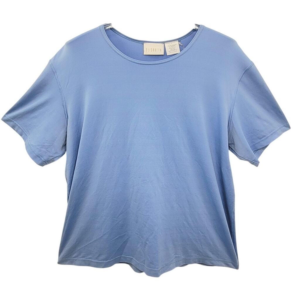 Elizabeth‎ Blue Short Sleeve Minimal Chic Ladies T-Shirt Blouse plus size 1